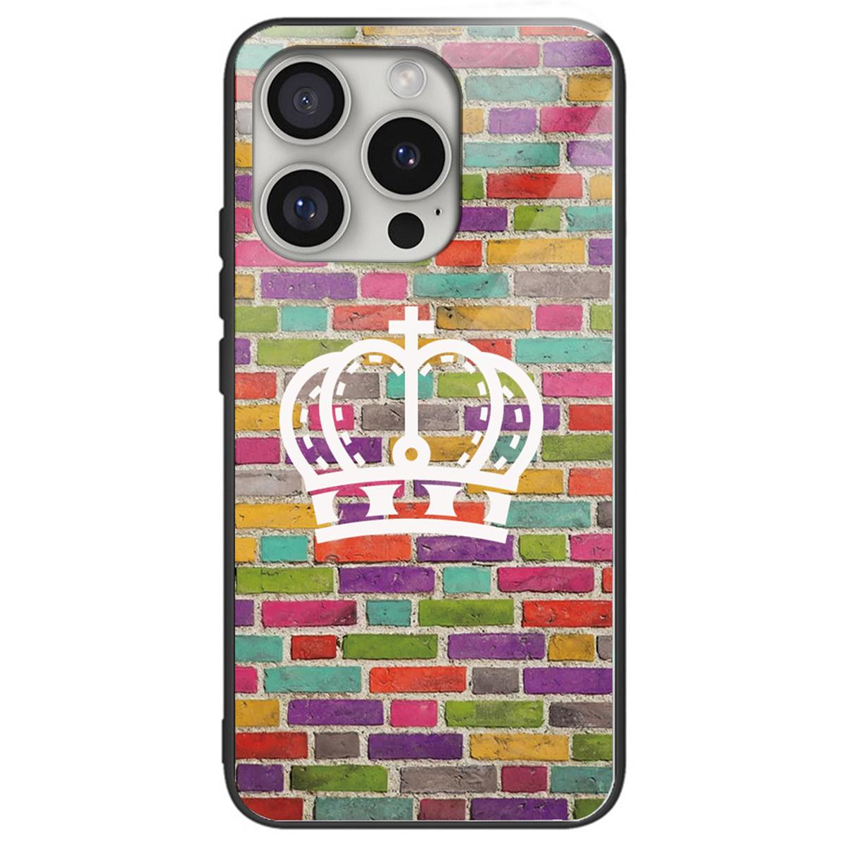 

For iPhone 16 Pro Cases Pattern Printed Anti-Drop Tempered Glass+TPU Phone Cover Colorful Wall