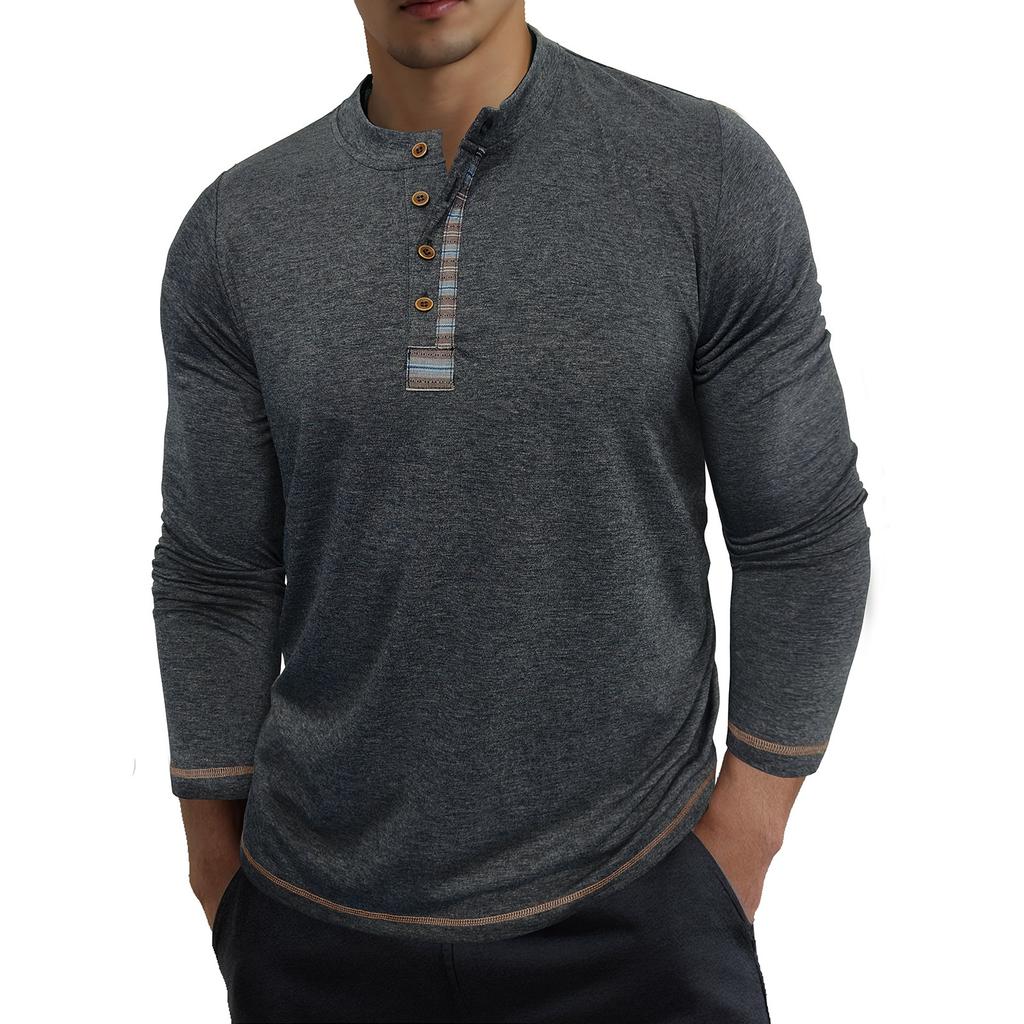 Men's Casual -color Base Sport Shirt, Men's Round-neck Long-sleeved Top