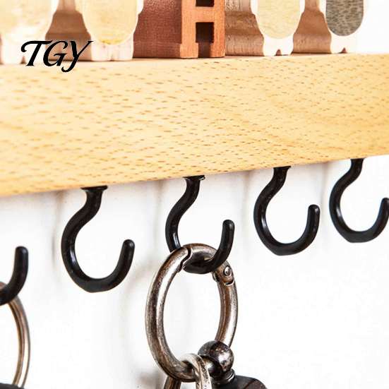 Wall Mounted Key Holder Wooden with 6 Hooks, Decorative Entryway Organizer Kitchen Tool Storage Hook Rack, Easy Mount Installation Hanger for