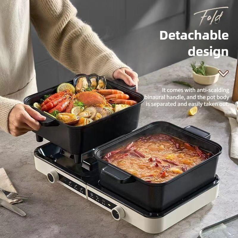 Electric Hot Pot 3L+3L Electric Cooker Stew Pot Folding Dual Steamboat Pot Mandarin Duck Pot Split Foldable Double Flavor