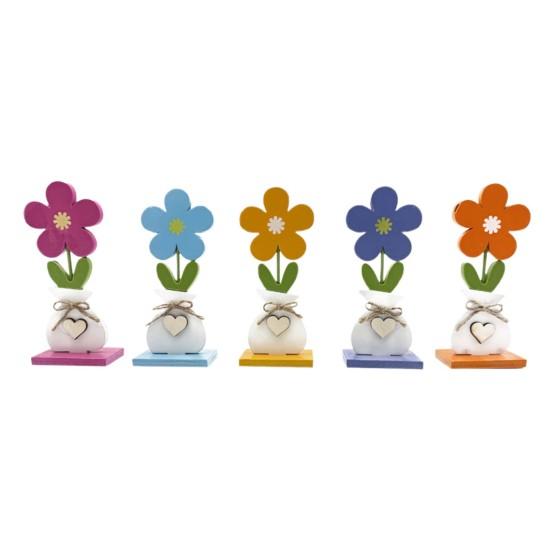 Yousheng 5Pcs/Set Wooden Flower Ornament with Base Boho Farmhouse Rustic 3D Colorful Flower Wood Table Sign Centerpiece Home Office Desktop Decoration