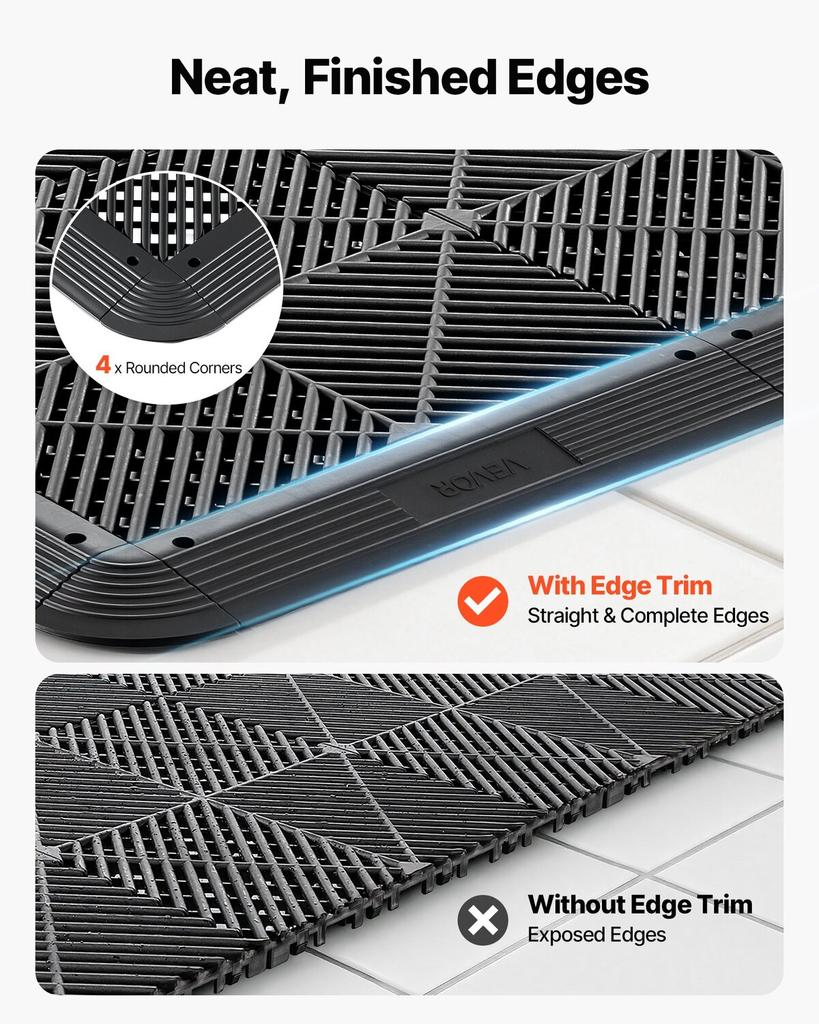 Transition Edge Kit, 11-Piece, Durable PP Interlocking Modular Garage Floor Edging, Easy Installation, Edge Protection for Wet Area Restaurant, Only