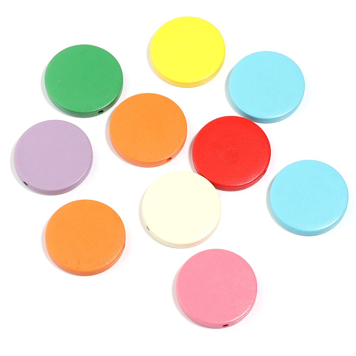 

10-30pcs/lot Mixed Color Wooden Beads Flat Round Wooden Beads Loose Beads For Jewelry Making DIY Necklace Bracelets Accessories 1.5cm 30pcs