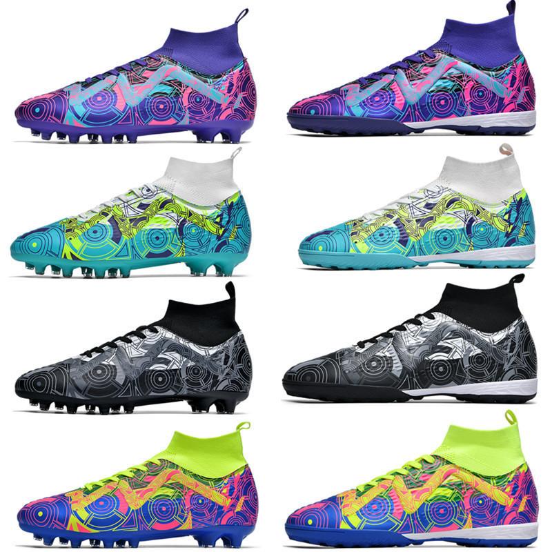 High-top Football Shoes Tf Broken Nails Artificial Turf AG Nails Leather Feet Boys and Girls Children and Adolescents Students Training Shoes