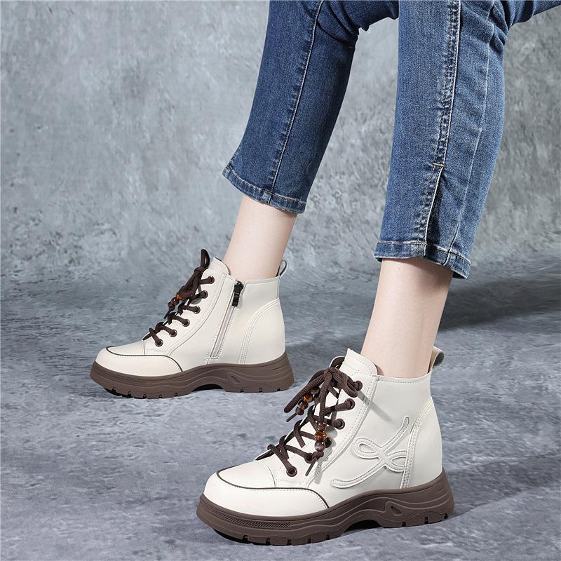 Thick-soled booties, Martin boots, women's new women's shoes, increased height in autumn and winter boots, fleece casual work boots, shoes