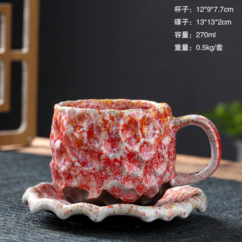 Vintage 270ML Keramik-Kaffeetasse mit Untertasse Hammerschlagmuster Steingut Espressotasse mit Henkel Japanischer Stil