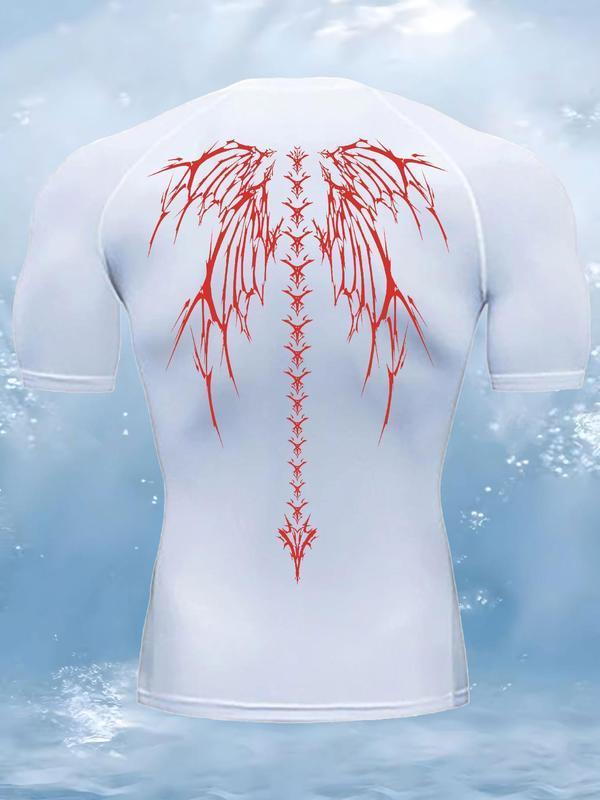 Skull Wings Print Men's Summer Fitness Running Short Sleeve Compression Sports Quick-Drying T-Shirt Short Sleeve Sports Top