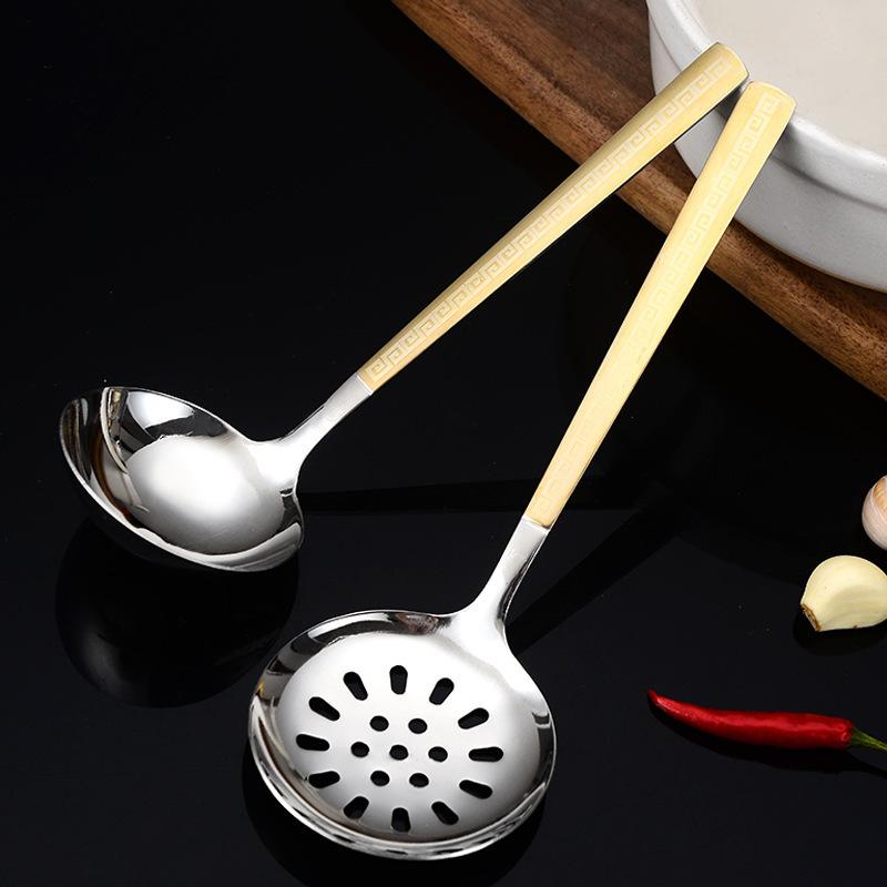 Stainless Steel Spatula Hot Pot Spoon and Kitchenware Set Cooking Spoon Spatula Frying Spoon Titanium-gold Plated Kitchenware