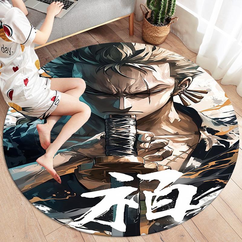 One Piece Roronoa Zoro Round Area Rug Carpet Rug For Living Room Bedroom Sofa Playroom Decor Nonslip Floor Mat