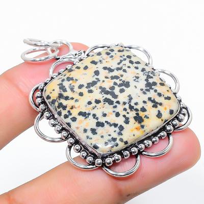 Natural Dalmation Jasper Gemstone 925 Sterling Silver Gift Pendant 2.29" H4j49