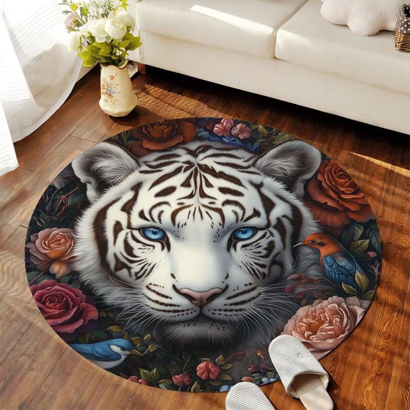 

1Pc Tiger theme Circular Print Rug - home decoration Carpet For Living Room Bedroom Flooring Computer Chair Area Rug 80x80cm( 31x31in)