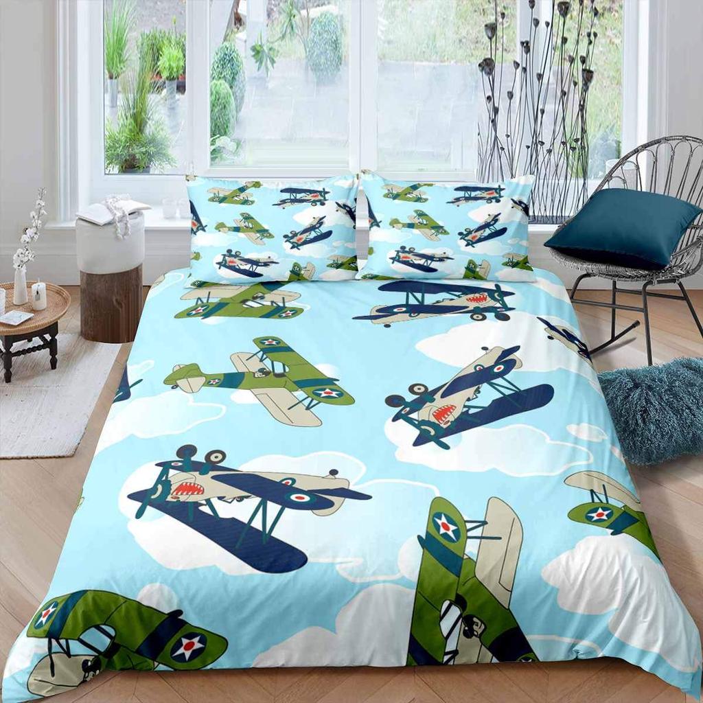 Jungen Kinder Cartoon Flugzeug Bettbezug Regenbogen Wolken Sternenhimmel Kleinkind Bettwäsche Set Flugzeuge Niedlich Weiß Polyester Steppdeckenbezug