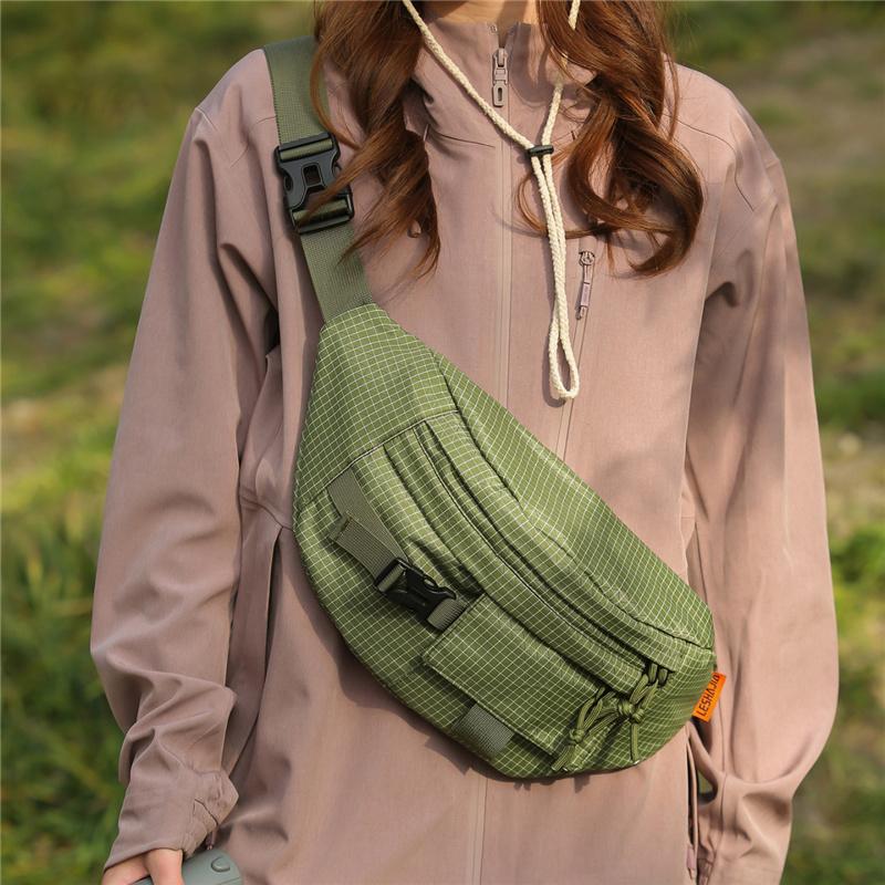 Stylish Grid Pattern Chest Bag Multiple Pockets Ideal for Outdoor Activities and Daily Use