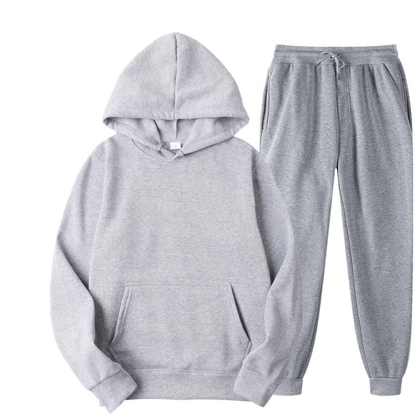 2021 Spring/Autumn Candy Solid Couple Hooded Fleece Sweatshirt & Sports Pants Set