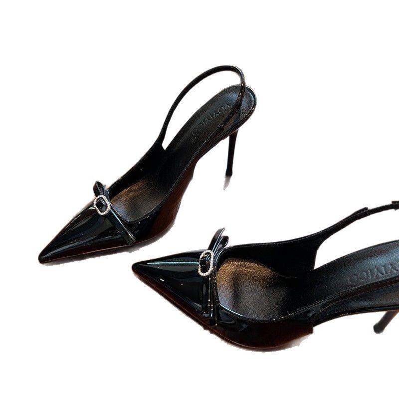 High-heeled sandals women's new spring and autumn thin heels pointed bows rhinestone feeling single shoes with skirts women's shoes