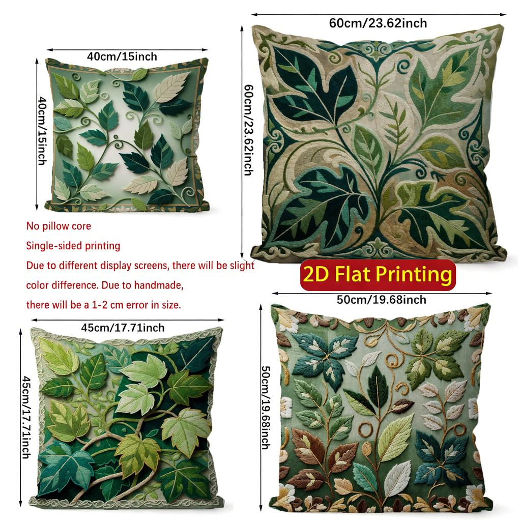 2D Enchanting Green Leaf Floral Pattern Pillow Covers Pattern Cushion Cover Suitable For Sofa Bedroom Car Pillow Cover
