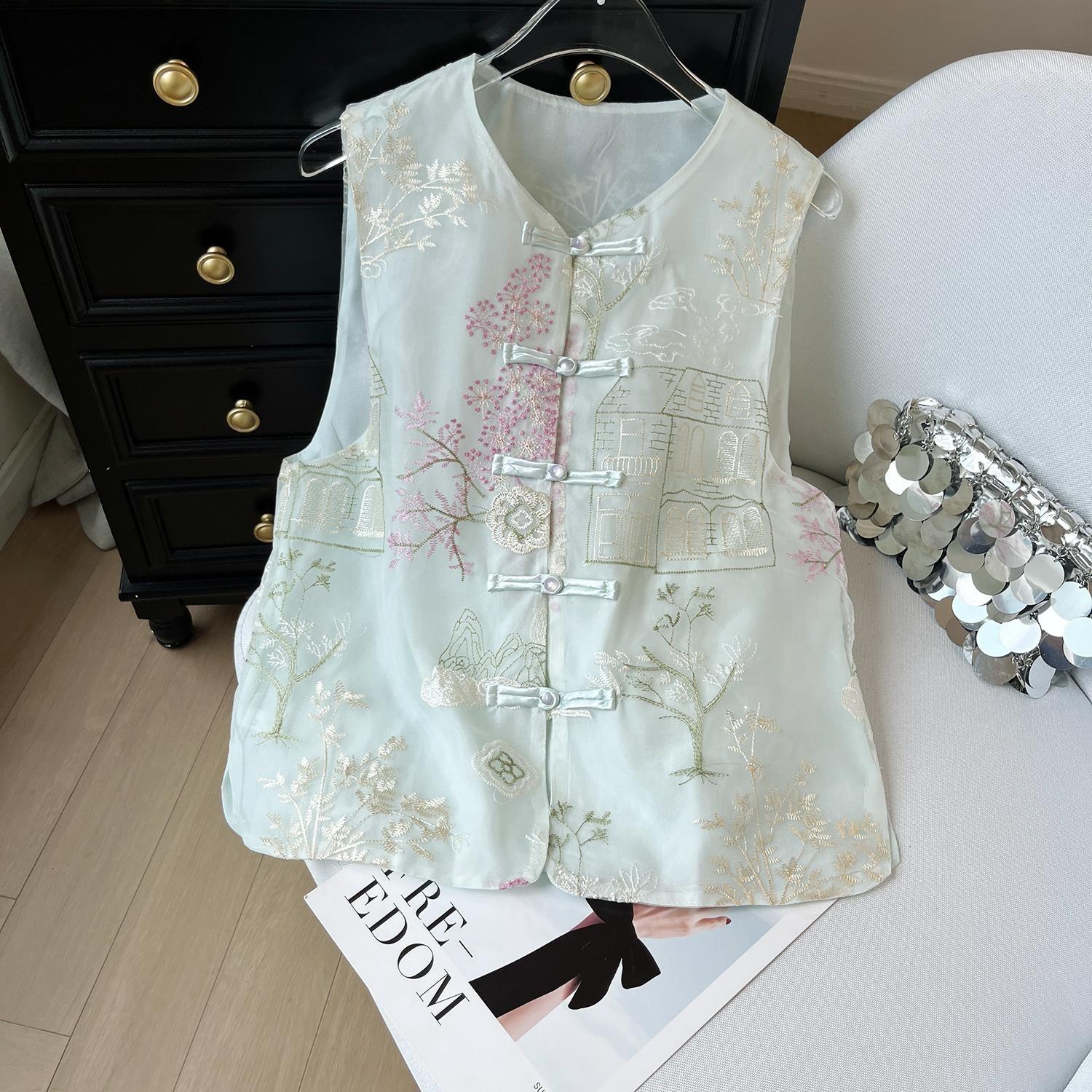 

6590 Summer beautiful green jacquard vest vest sleeveless top tide 3XL ([Recommended 138-75kg])