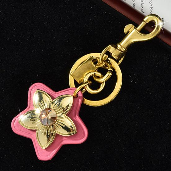 Keychain Pendant Pink-Edged Star Rhinestone Flower Design Key Chain with Anti-Oxidation Lobster Clasp Backpacks Accessory