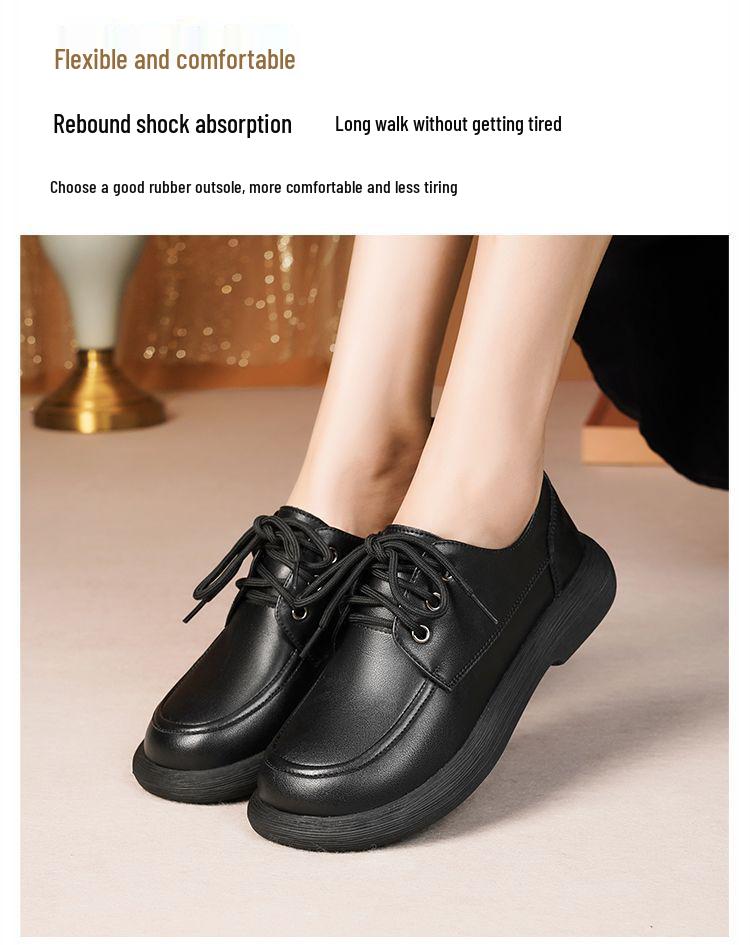 Women's British Style Leather Lace-up Loafers - Casual Soft Sole Autumn Flats