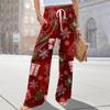 Ladies' Loose And Casual Christmas Printed Wide Leg Pants With Elastic Waistband Drawstring And Pocket Pants