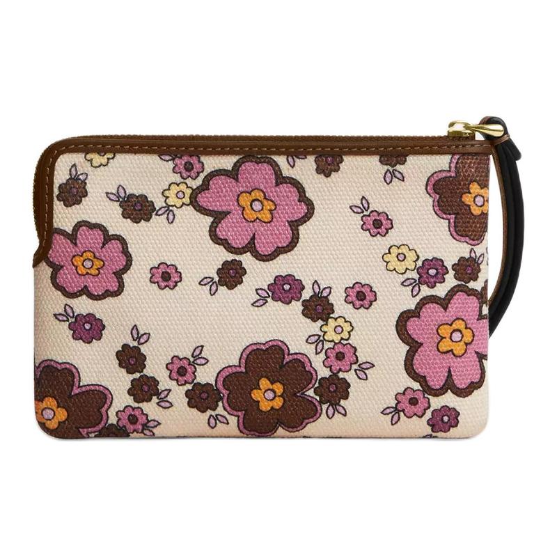 

COACH Corner Zip 16 Floral Print Canvas and Leather Clutch Small Women s Pink pink рожевий