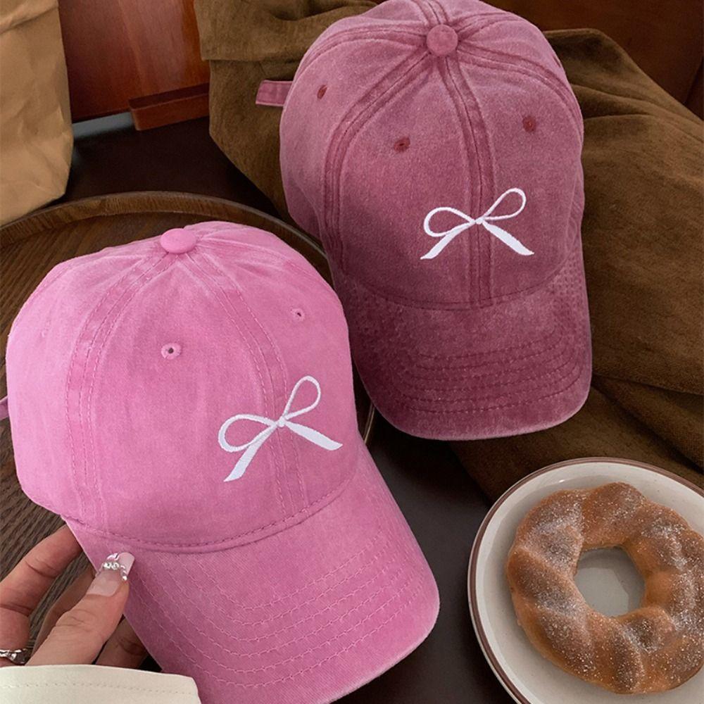 Embroidery Embroidery Bow Baseball Cap Cotton Sun Hat Simple Bowknot Baseball Hat  Outdoor