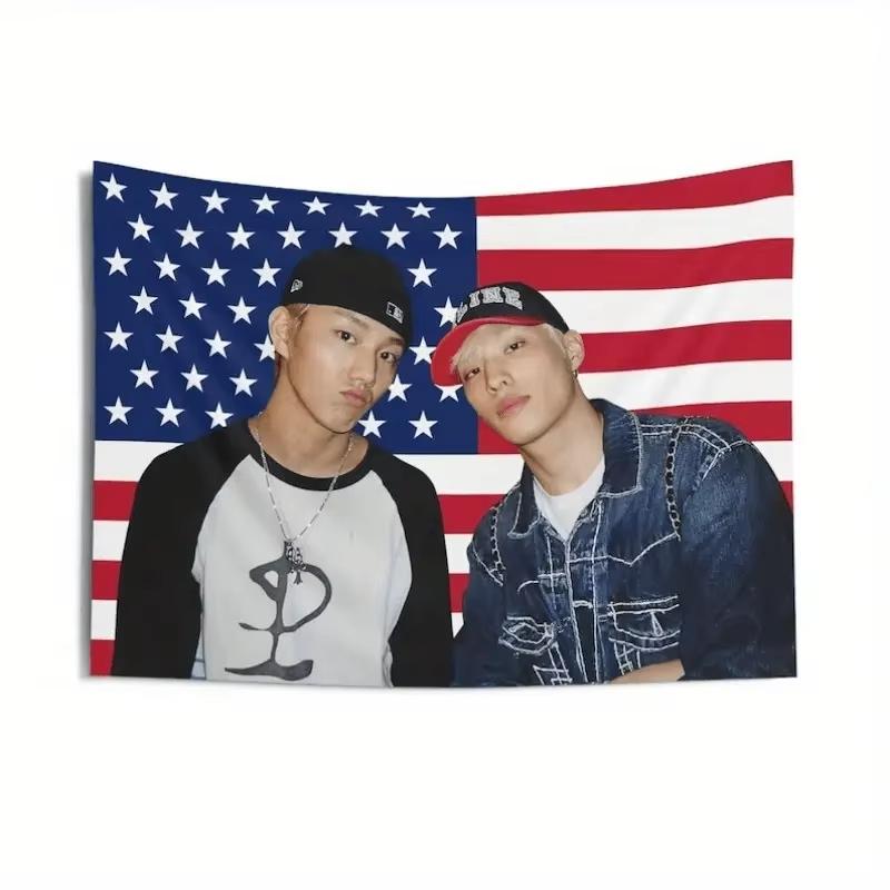 1 Pc P1HARMONY Keeho Intak Cap American Flag Tapestry | K-Pop Tour Merch & Album Themed Wall Decor Flat Printing