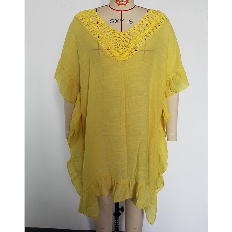 Flerfärgad volangkant virkad krage knytband öppen spetskofta för damer solskydd