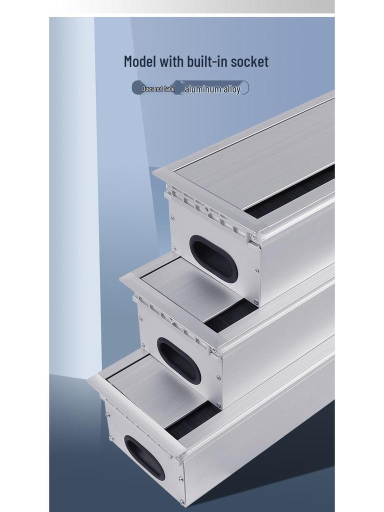 Aluminum Office Desk Cable Cover with Bristles - Sound-Dampening Rectangular Wire Organizer