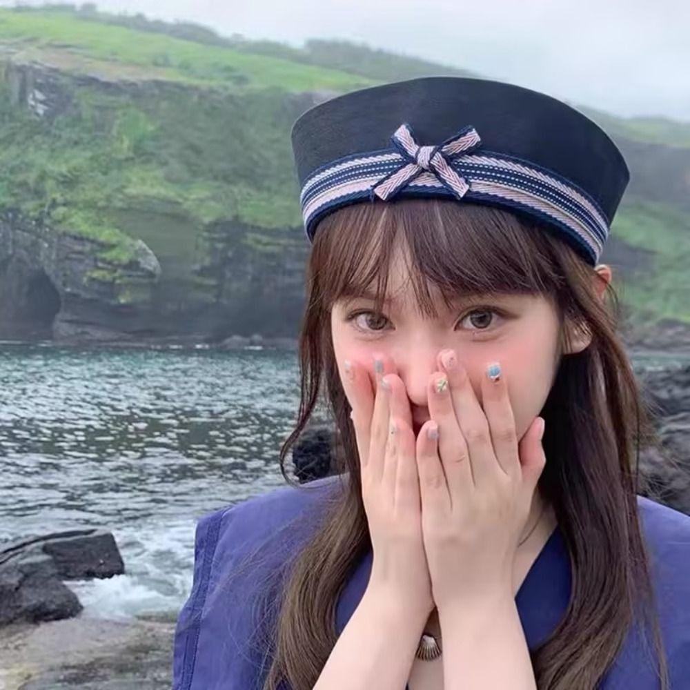 

Japanese Bow Sailor Caps Flip Brim Y2k Berets New Women s Navy Hat Spring Summer білий