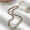 Pack of 2 Chic Stackable Flower Necklaces with Stainless Steel Chain and Simulated Pearls for Fashionable Look