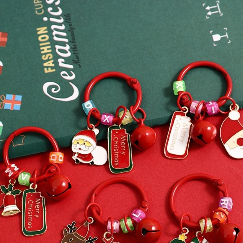 Xmas Christmas Tag Pendant Christmas Tree Deer Key Ring Cute Sants Claus Keychain  Ornaments