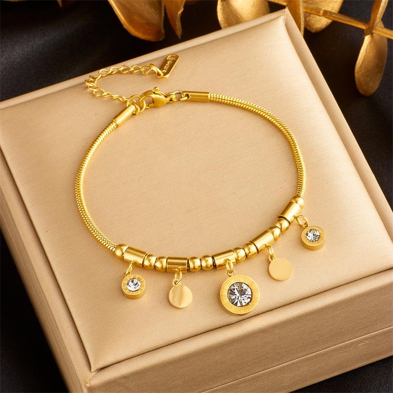 

Temperament Women s Light Luxury Zircon Jewelry Bracelet Necklace Round Brand Pendant Beaded Chain Jewelry Set