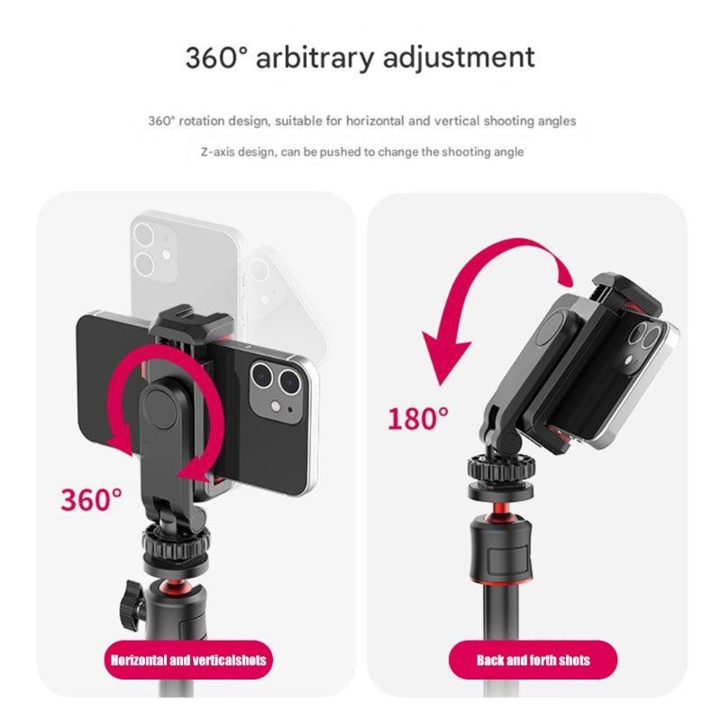 Adjustable Smartphone Holder Double Cold Shoe Mounts 180 Degree Tilts 360 Degree Rotating for Camera Tripod Accessories