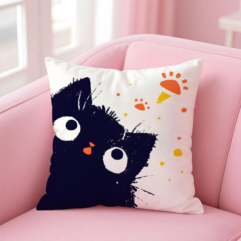 Creative Cute Minimal Art Black Kitten Cat Head Cushion Cover Pillow Case Soft Skin Friendly Fabric  Concealed Zipper