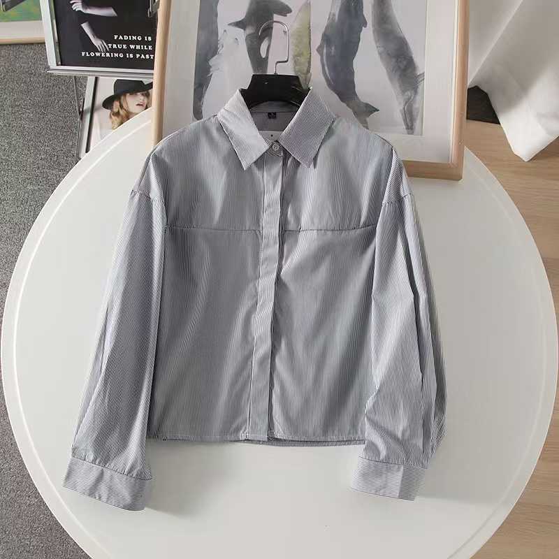 Japanese 1116 Spring New Women's Cotton Striped Short Shirt Long Sleeve Air Conditioning Shirt 179678 181181