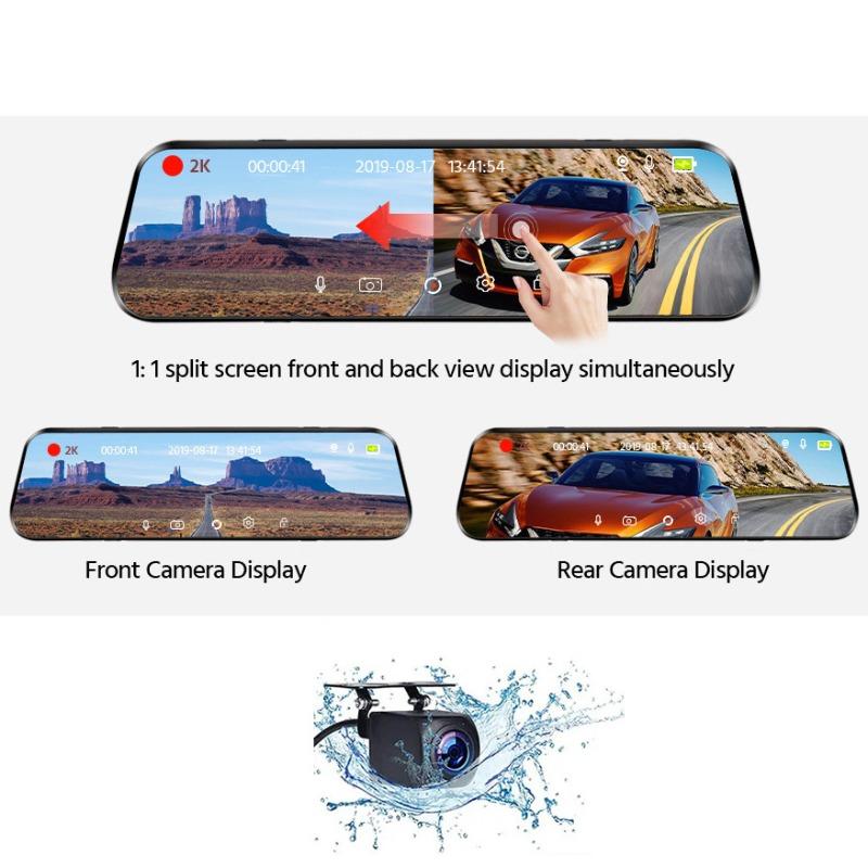 10 Inch Full Screen High Definition 4K Rearview Mirror Streaming Media Driving Recorder Dual Lens with Reversing Image with WIFI