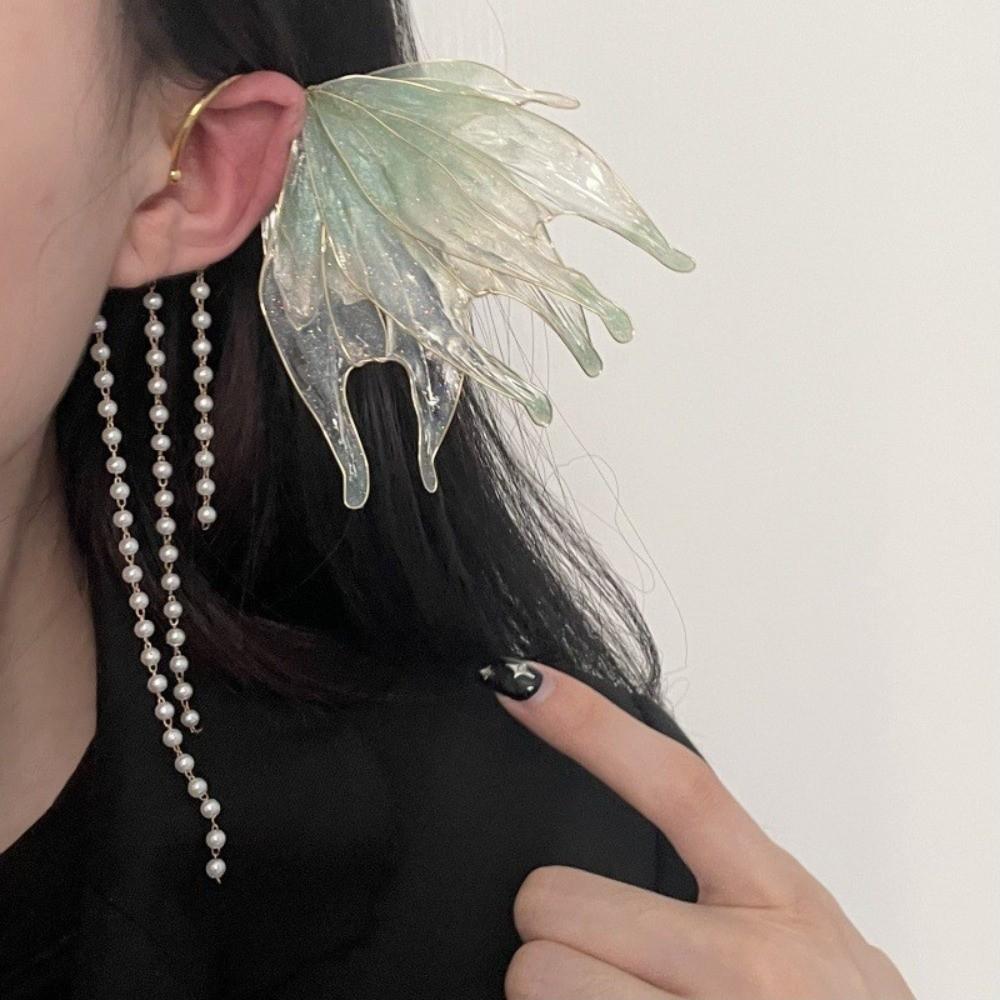 Fairy Elf Ear Fins Ear Cuffs Flower Pearl Tassel Ear Clips Trendy Mermaid Princess Ear Cuffs Girls