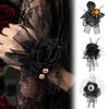 Realistic Floral Wrist Corsage Gothic Flower for Halloween Party, Black Wedding Corsage, Romantic Party Accessory Day of The Dead Prom, Bride, Groom,