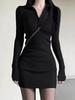 Pure Desire Zippered High-Neck Slim Fit Long Sleeve Bodycon Little Black Dress for Women – Autumn Hot Girl Style