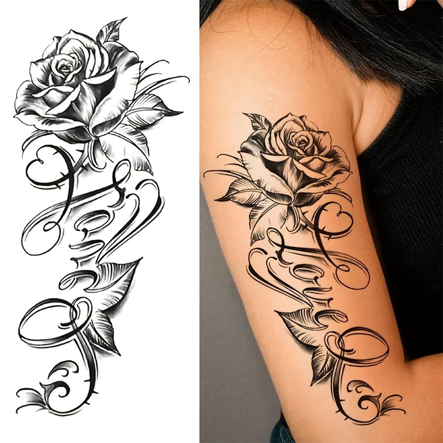 Black Body Art For Women Girls Tattoo Sticker Love Rose Fake Tattoos 1 Sheet  High Quality