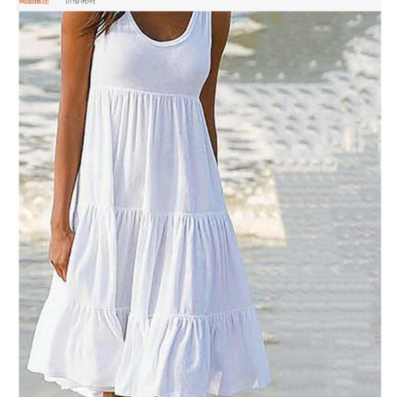 Μόδα Χαλαρό Αμάνικο Στρογγυλή Λαιμόκοψη Φόρεμα Παραλίας Γυναικείο Κομψό Casual Απλό Μονόχρωμο Πάρτι Α-γραμμή Φόρεμα Μήκους Μίντι με Τιράντες Γυναικεία Ρούχα