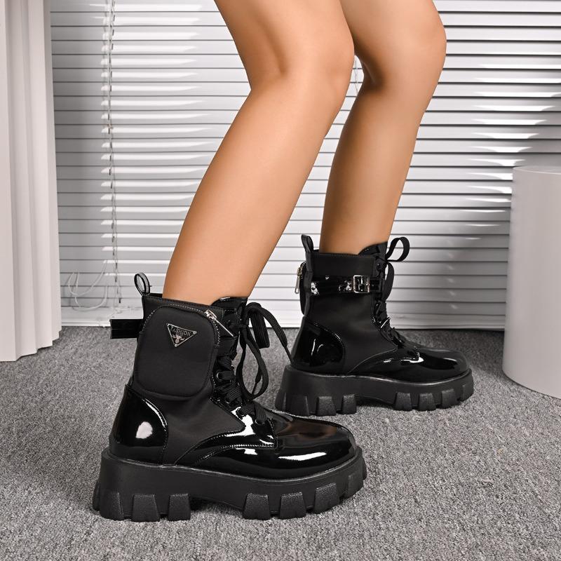 Women's New Lace-Up Round Toe Platform Short Boots Bag Boots Women's British Style Fashion Martin Boots
