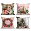 Vintage Christmas Cushion Pillowcase Printed Polyester 45X45Cm Throw Pillowcover Decorative Sofa Cushion Pillowslip Home Decor