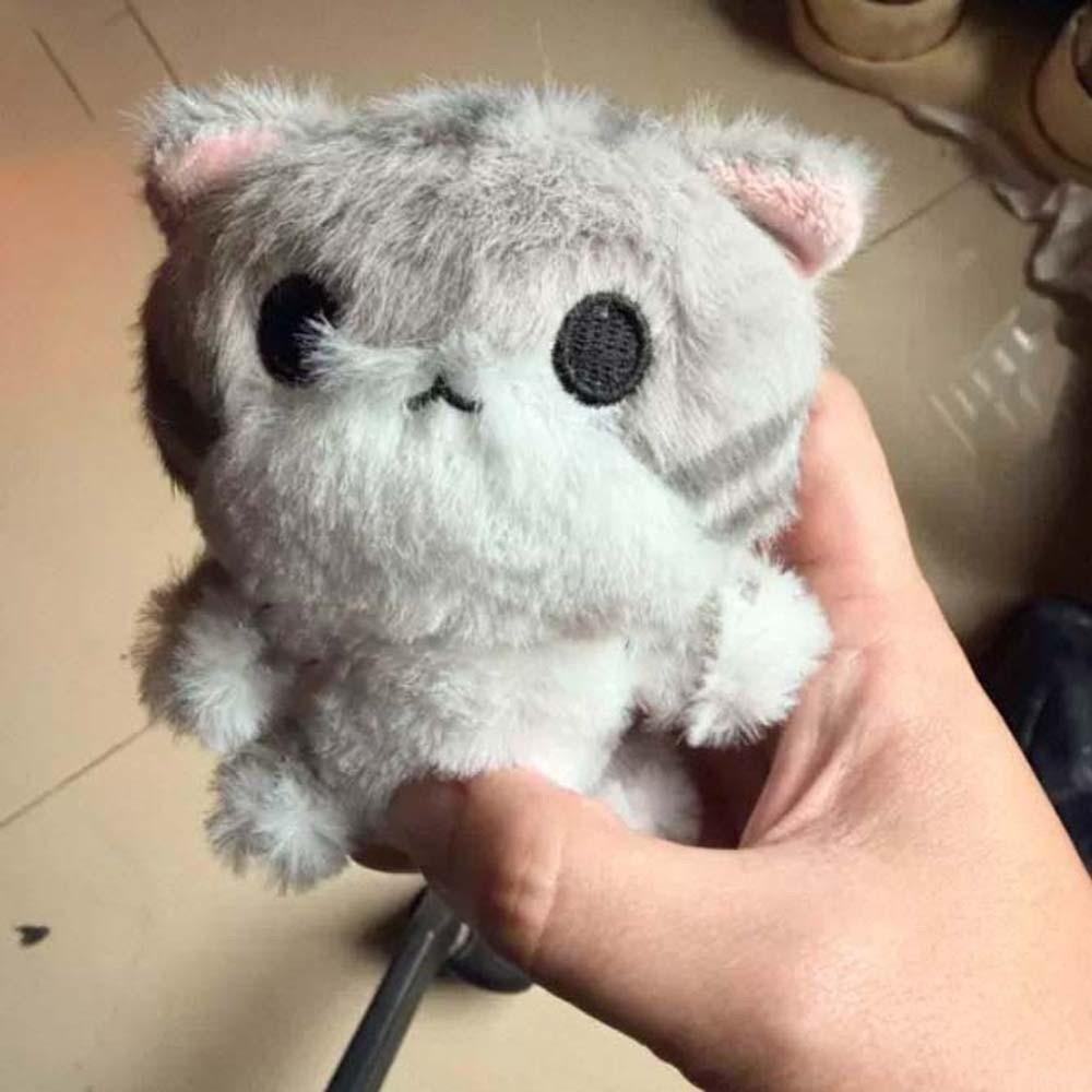 Soft Plush Doll Key Ring PP Cotton Cute Pet Pendant Mini Grey Cat Key Chain Festival Gifts