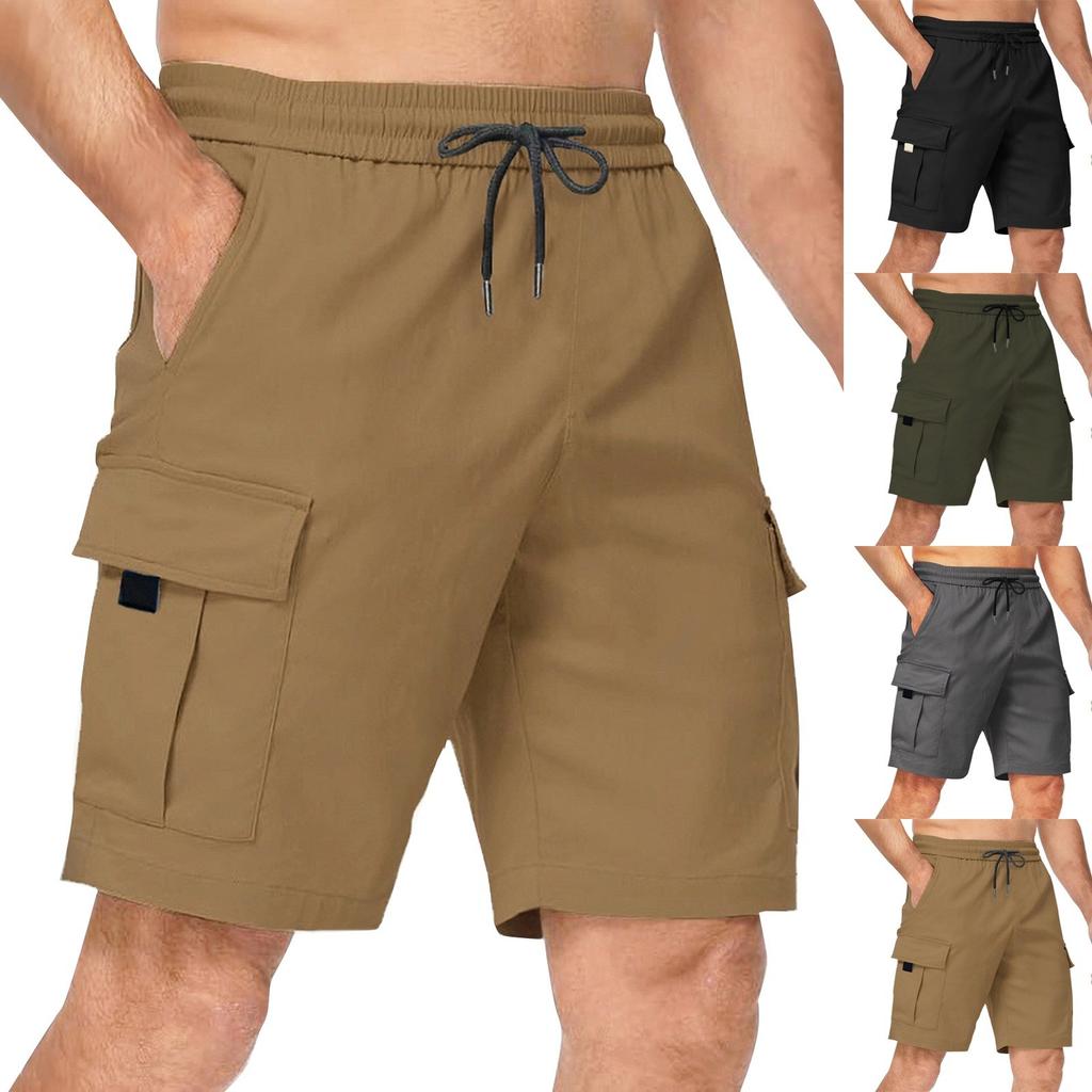 Men's Summer Solid Color Casual Multi-Pocket Sport Cargo Shorts