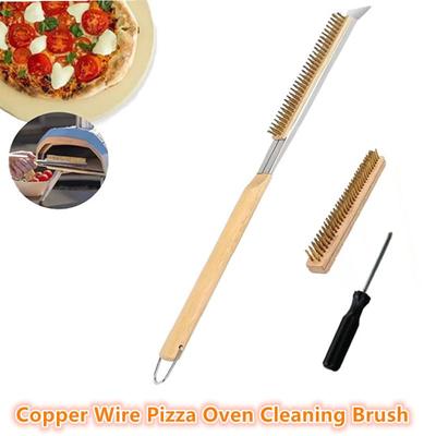 1 Pcs Portable Pizza Oven Long Wood Handle Cleaning Brush Easy Cleaning Hard Bristles Grill Brush For Pizza Oven Grill Cleaning