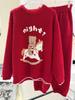Cartoon bear sweet cute pajamas loose outer wear round neck pullover soft waxy thickened lazy style women's loungewear