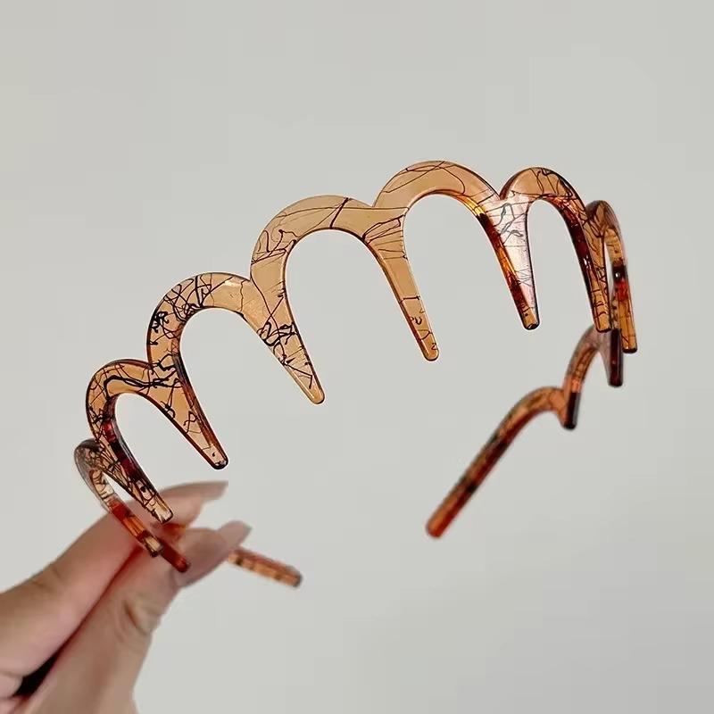 Trendy PC čelenka pro ženy Dívky Protipádová Jantarová Hnědá Černá Obruč s dlouhými zuby Zlomené gumičky do vlasů Příslušenství Korejské pokrývky hlavy