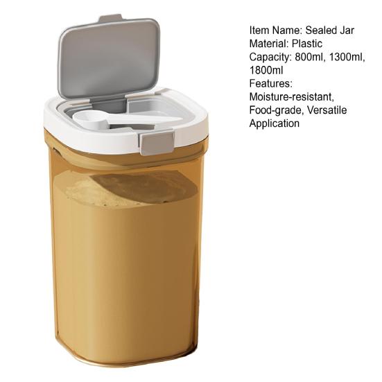 Forseglet melkepulverkrukke Gjennomsiktig melbeholder Lufttett frokostblandingsbeholder med skje Lekkasjesikker matoppbevaringskrukke for skap benkeplate spiskammer